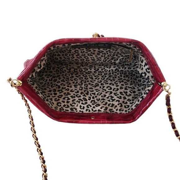 Miss Mak Montreal Pink Patent Leather Croc Embossed Clutch Chain Strap - Picture 5 of 9
